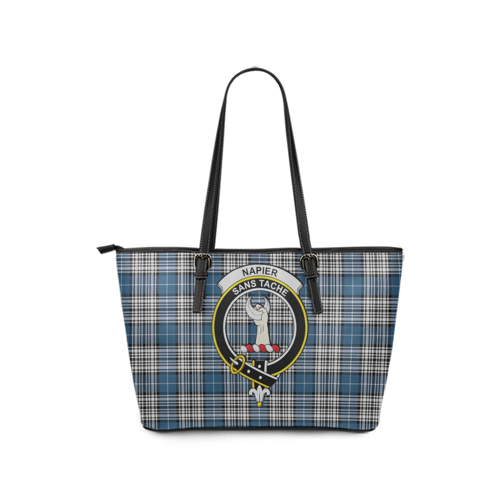 Napier Modern Tartan Leather Tote Bag with Family Crest - Tartan Vibes Clothing