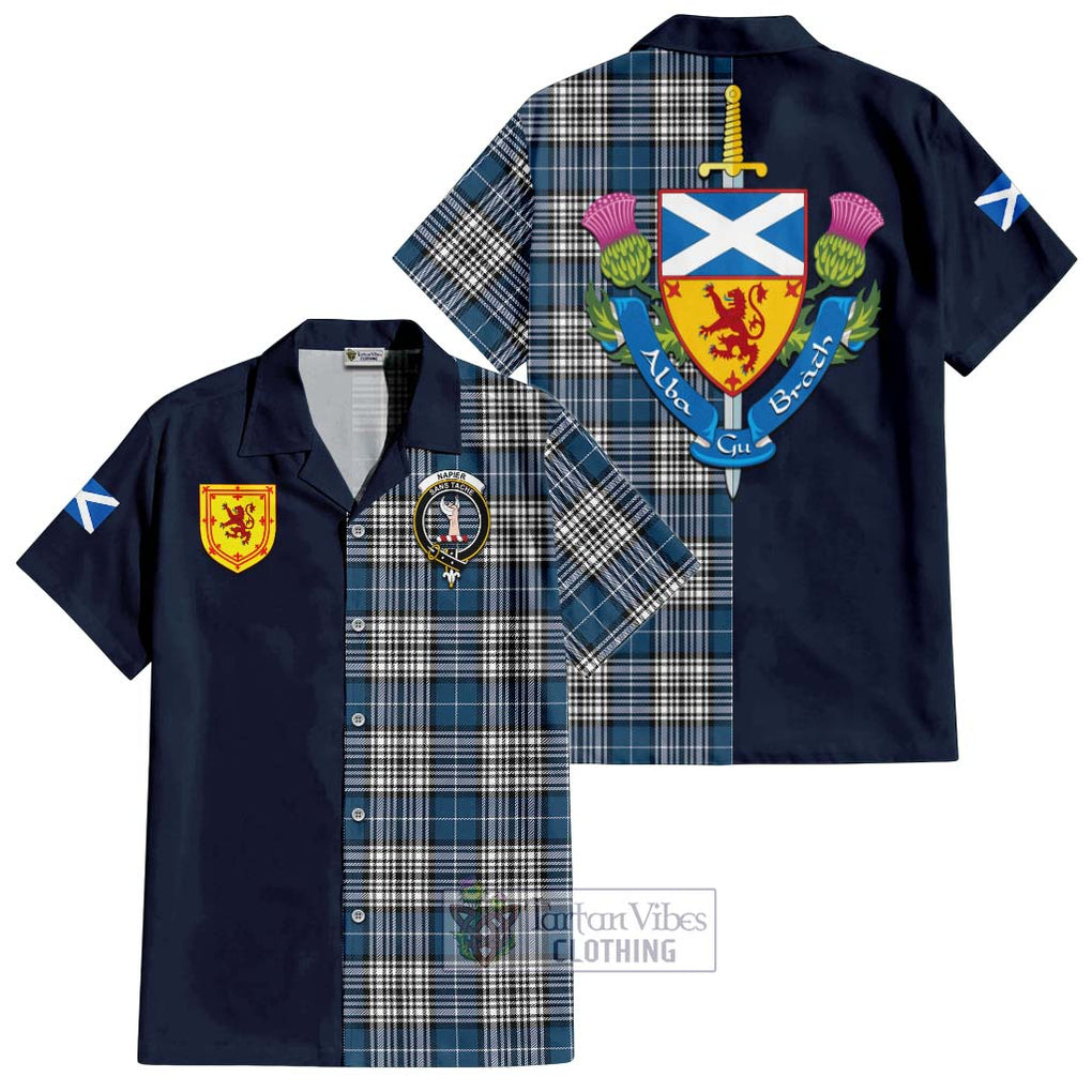 Tartan Vibes Clothing Napier Modern Tartan Short Sleeve Button Shirt with Scottish Lion Royal Arm Half Style