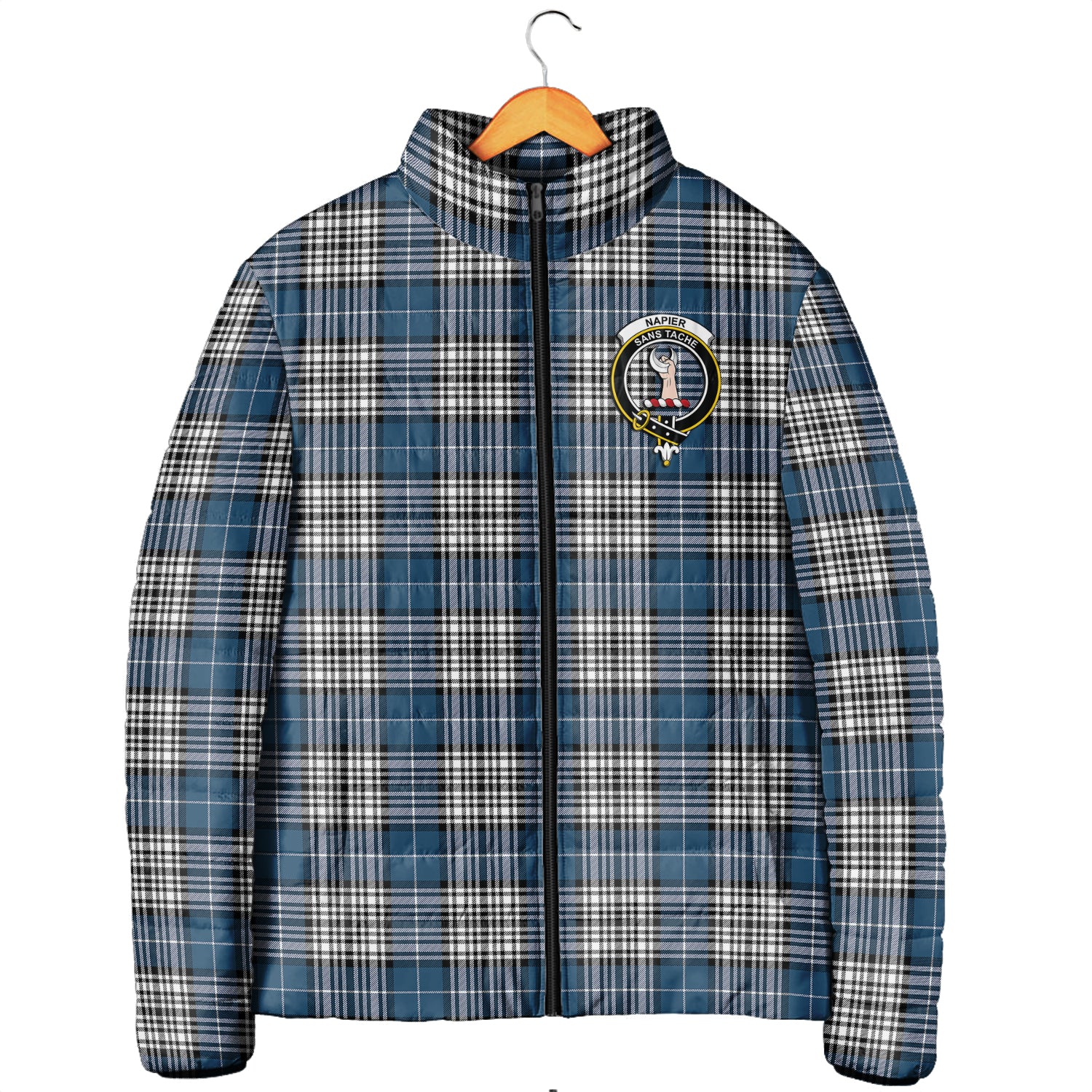 Napier Modern Tartan Padded Jacket with Family Crest - Tartanvibesclothing