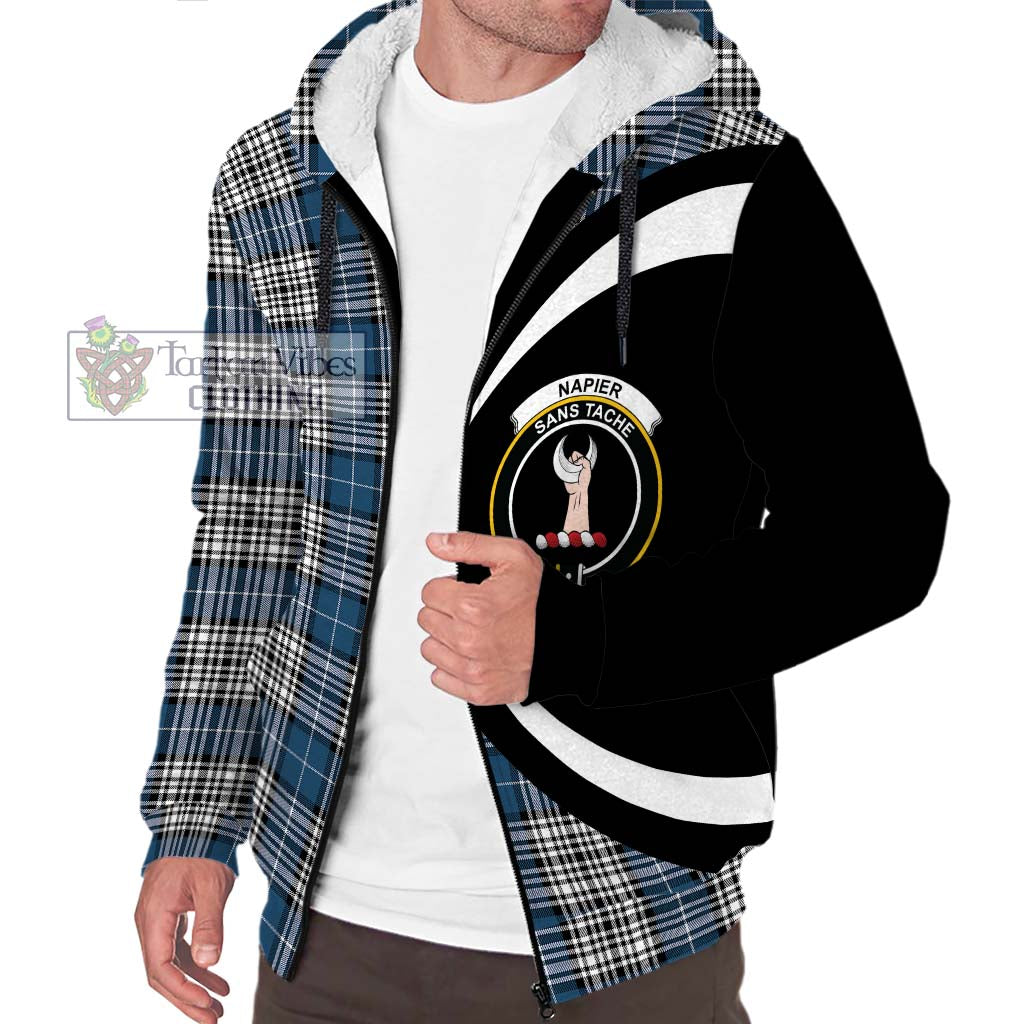 Napier Modern Tartan Sherpa Hoodie with Family Crest Circle Style Unisex S - Tartan Vibes Clothing