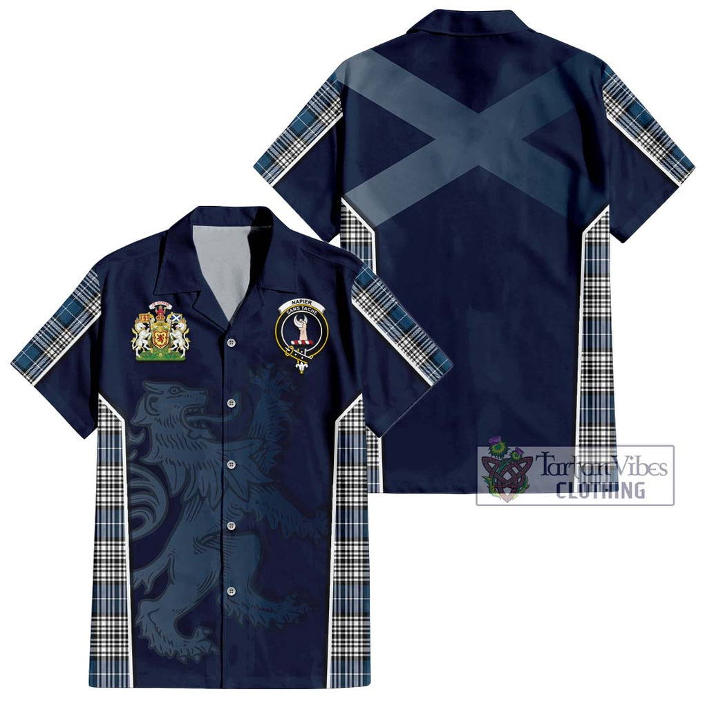 Napier Modern Tartan Short Sleeve Button Shirt with Family Crest and Lion Rampant Vibes Sport Style Kid - Tartan Vibes Clothing