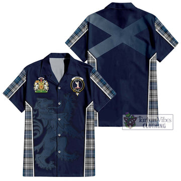 Napier Modern Tartan Short Sleeve Button Shirt with Family Crest and Lion Rampant Vibes Sport Style