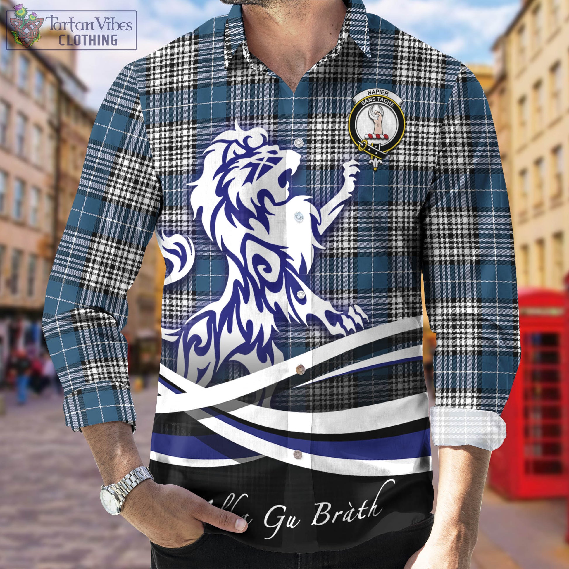 napier-modern-tartan-long-sleeve-button-up-shirt-with-alba-gu-brath-regal-lion-emblem