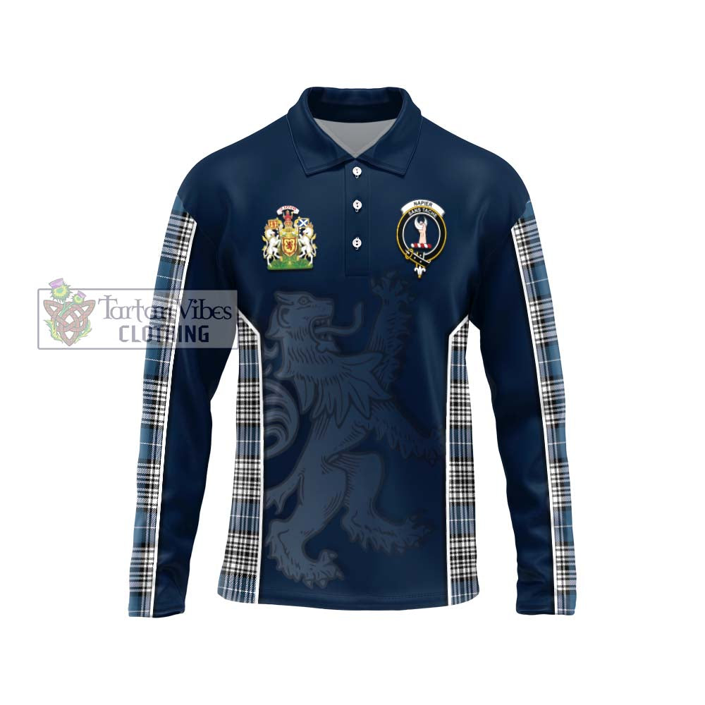 Napier Modern Tartan Long Sleeve Polo Shirt with Family Crest and Lion Rampant Vibes Sport Style Unisex - Tartan Vibes Clothing