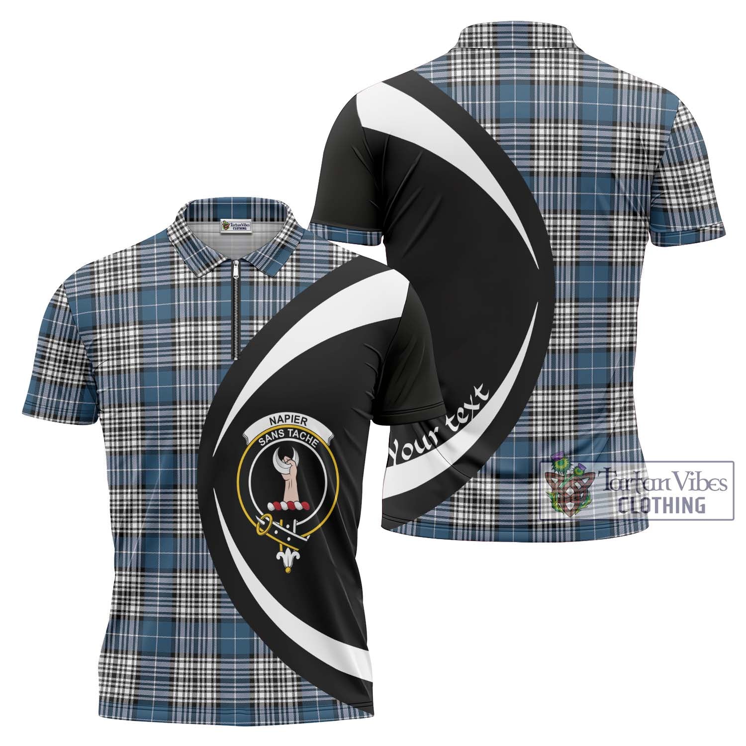 Tartan Vibes Clothing Napier Modern Tartan Zipper Polo Shirt with Family Crest Circle Style