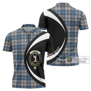 Napier Modern Tartan Zipper Polo Shirt with Family Crest Circle Style