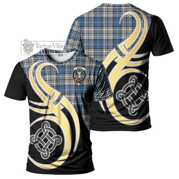 Napier Modern Tartan T-Shirt with Family Crest and Celtic Symbol Style