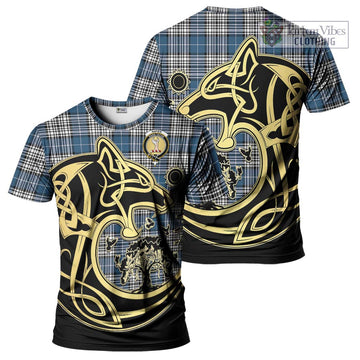 Napier Modern Tartan T-Shirt with Family Crest Celtic Wolf Style