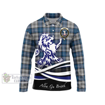 Napier Modern Tartan Long Sleeve Polo Shirt with Alba Gu Brath Regal Lion Emblem