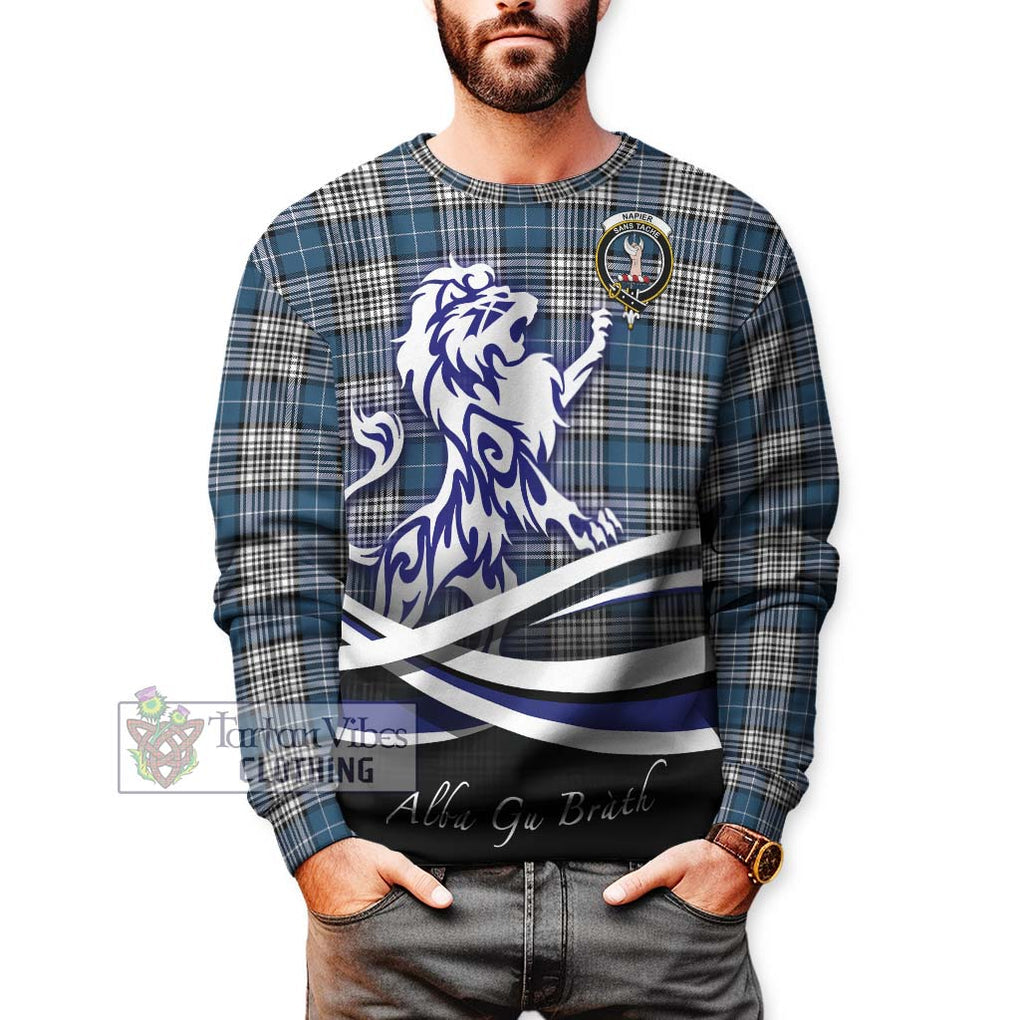 Napier Modern Tartan Sweatshirt with Alba Gu Brath Regal Lion Emblem Unisex - Tartanvibesclothing Shop