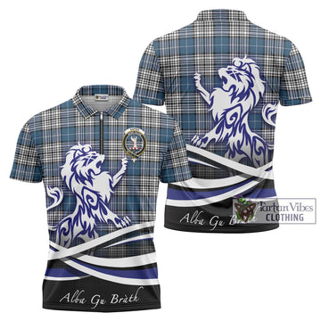 Napier Modern Tartan Zipper Polo Shirt with Alba Gu Brath Regal Lion Emblem