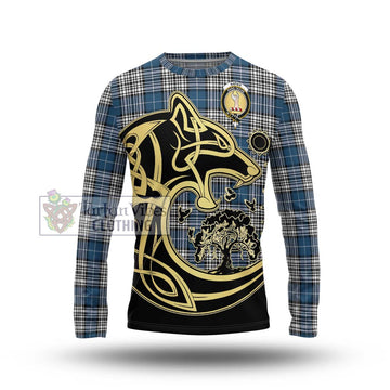 Napier Modern Tartan Long Sleeve T-Shirt with Family Crest Celtic Wolf Style