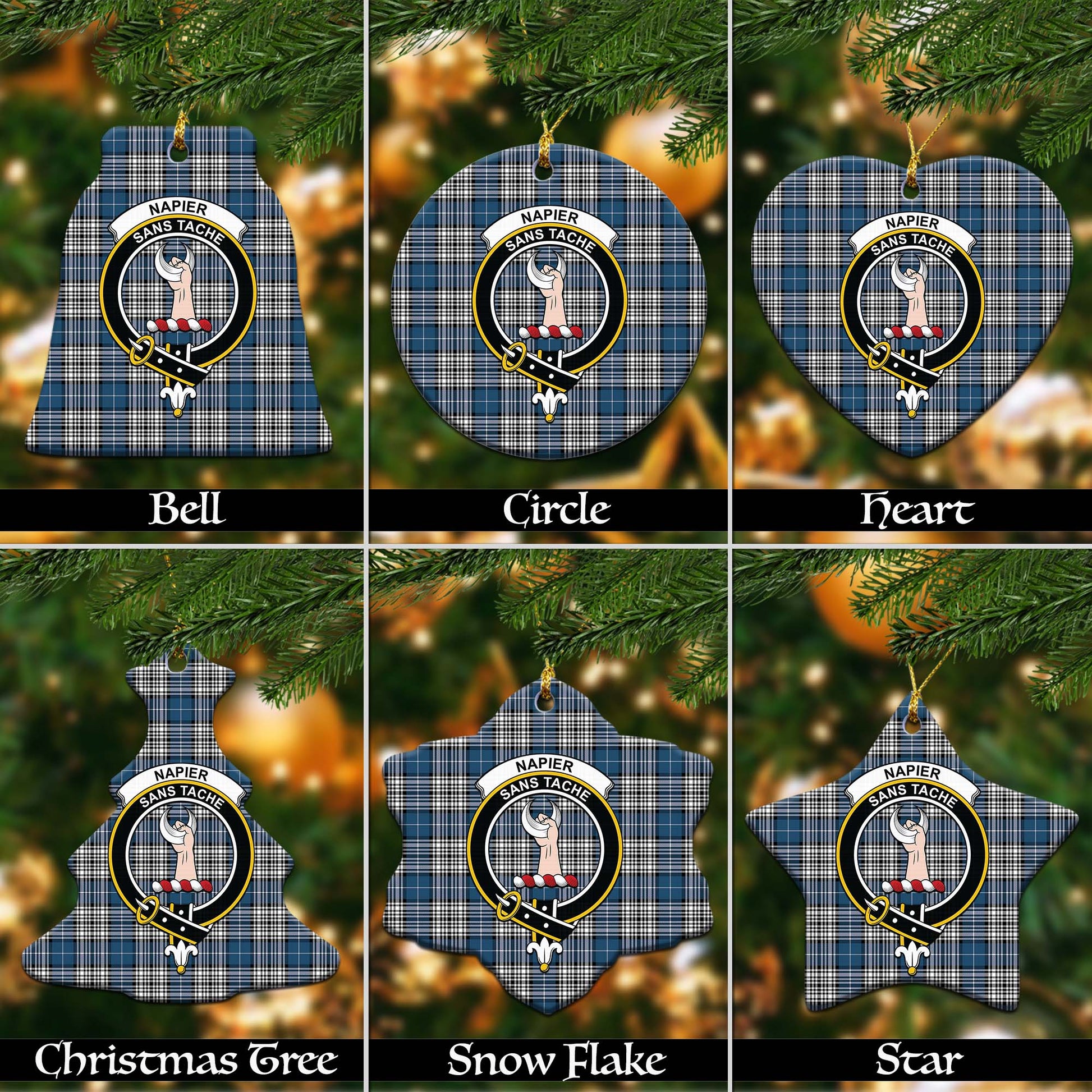 Napier Modern Tartan Christmas Ornaments with Family Crest - Tartanvibesclothing