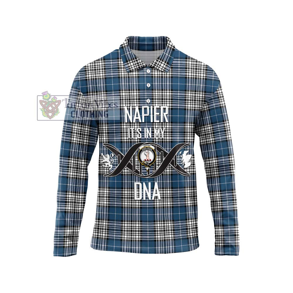 Napier Modern Tartan Long Sleeve Polo Shirt with Family Crest DNA In Me Style Unisex - Tartanvibesclothing Shop