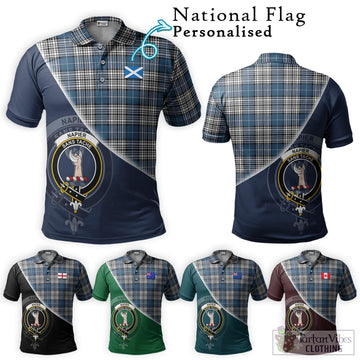 Napier Modern Tartan Polo Shirt with Personalised National Flag and Family Crest Half Style