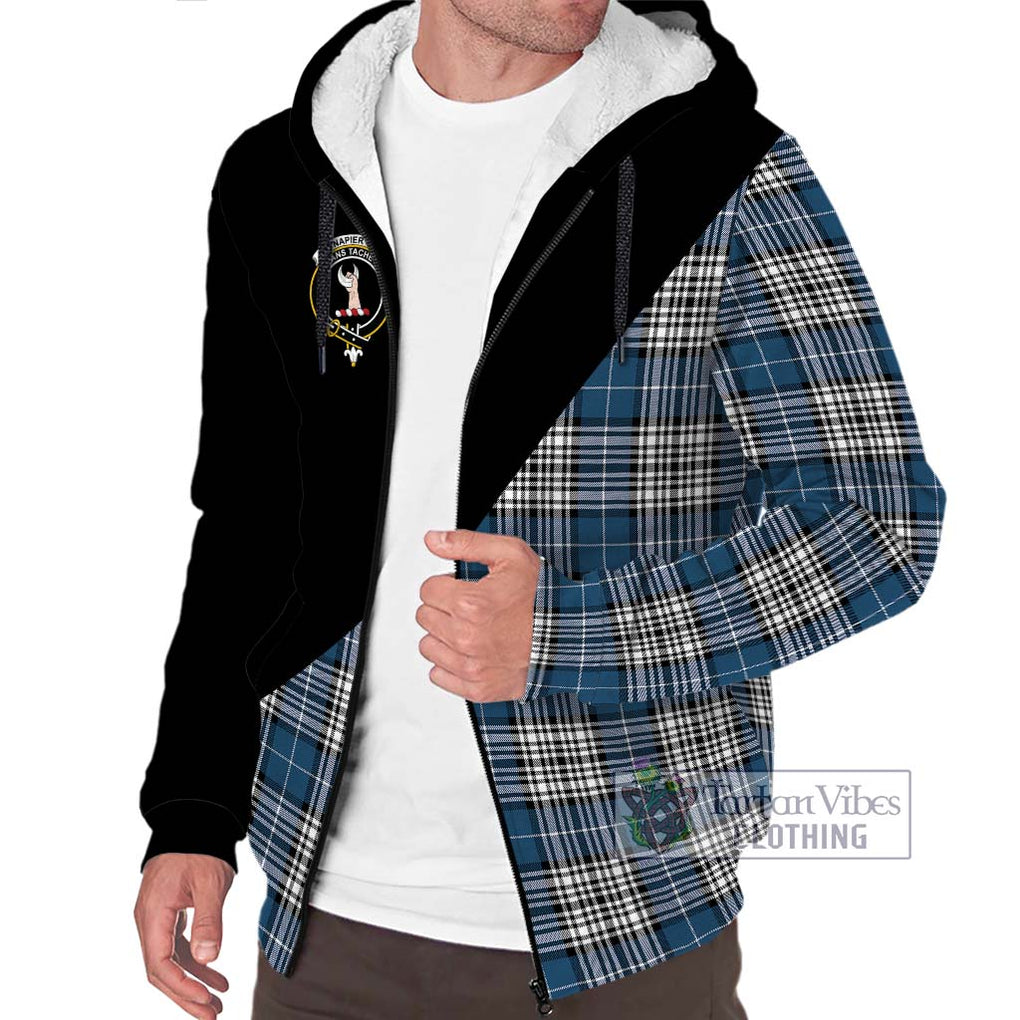 Napier Modern Tartan Sherpa Hoodie with Family Crest and Military Logo Style Unisex S - Tartanvibesclothing Shop