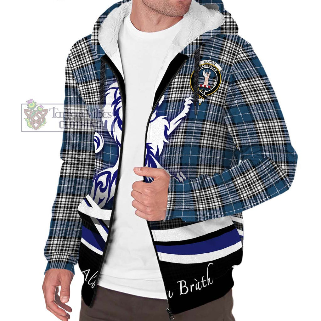 Napier Modern Tartan Sherpa Hoodie with Alba Gu Brath Regal Lion Emblem Unisex S - Tartanvibesclothing Shop