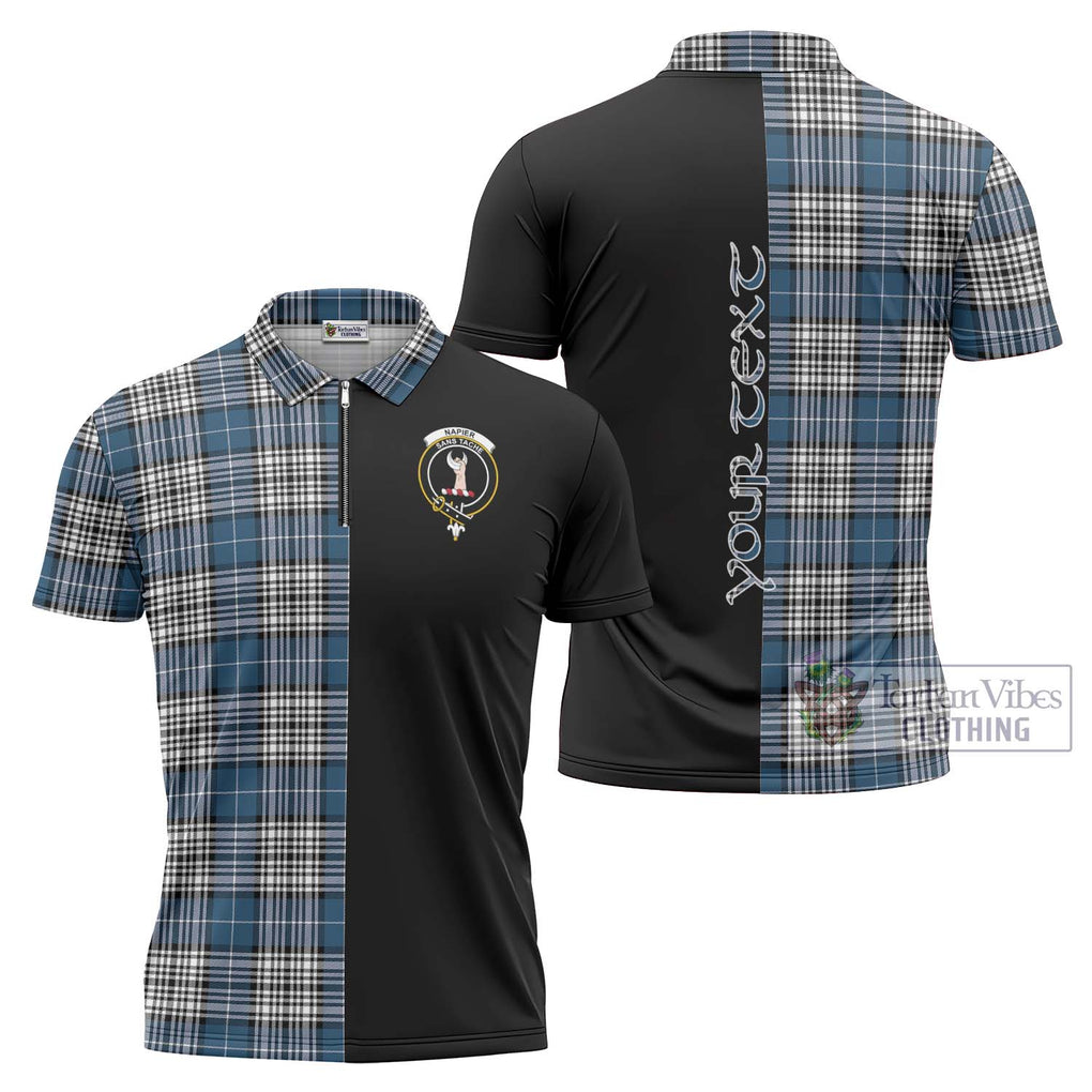 Napier Modern Tartan Zipper Polo Shirt with Family Crest and Half Of Me Style Unisex - Tartanvibesclothing Shop