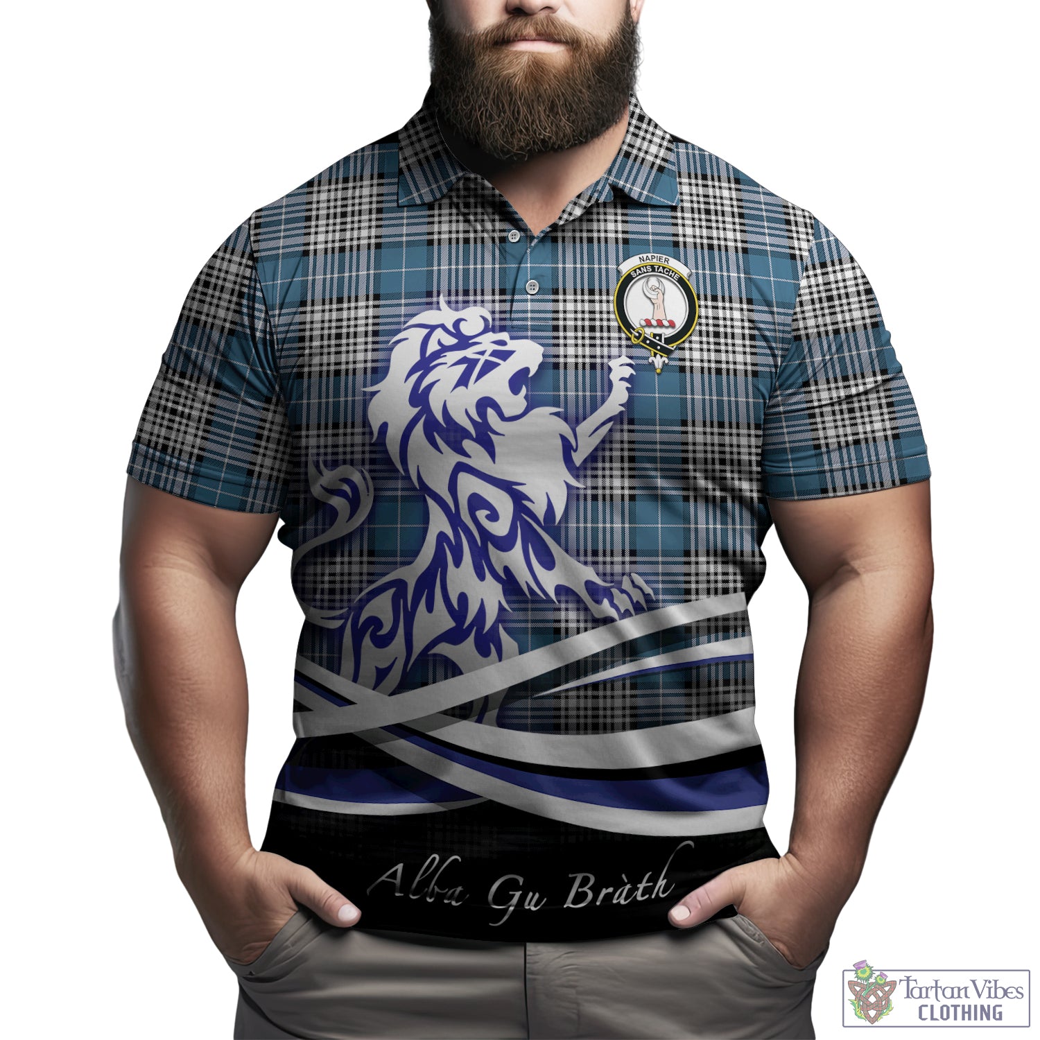 napier-modern-tartan-polo-shirt-with-alba-gu-brath-regal-lion-emblem
