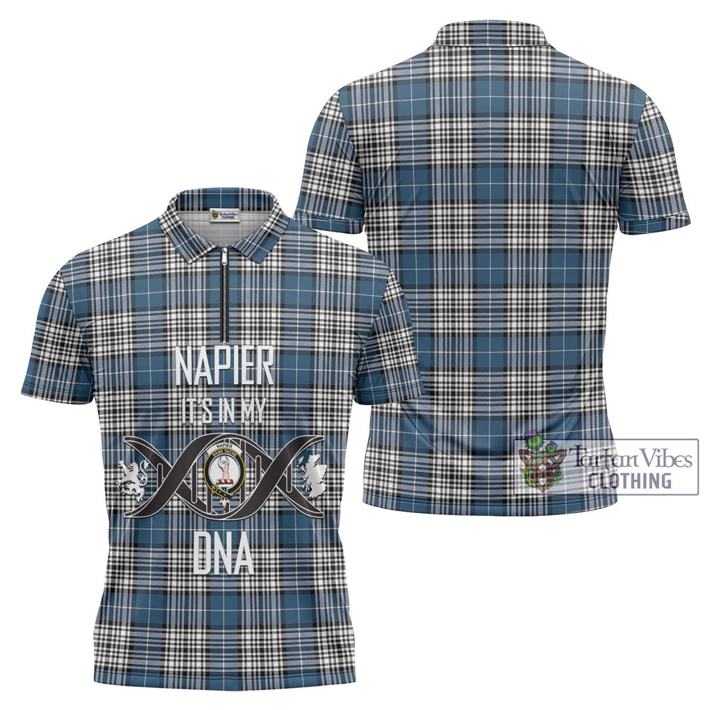 Napier Modern Tartan Zipper Polo Shirt with Family Crest DNA In Me Style Unisex - Tartanvibesclothing Shop