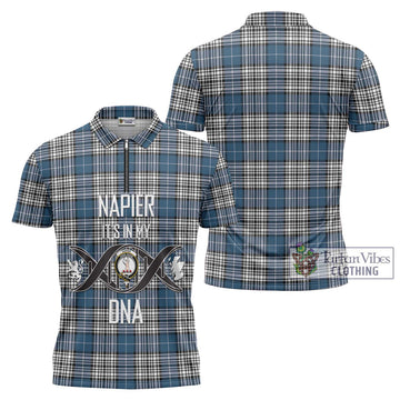 Napier Modern Tartan Zipper Polo Shirt with Family Crest DNA In Me Style