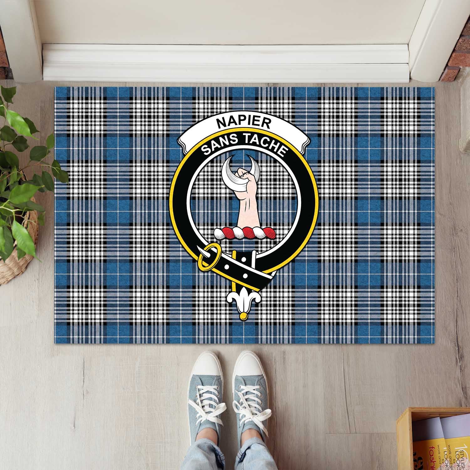 Napier Modern Tartan Door Mat with Family Crest - Tartanvibesclothing