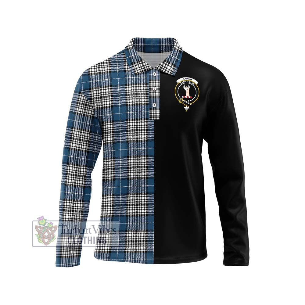 Napier Modern Tartan Long Sleeve Polo Shirt with Family Crest and Half Of Me Style Unisex - Tartanvibesclothing Shop