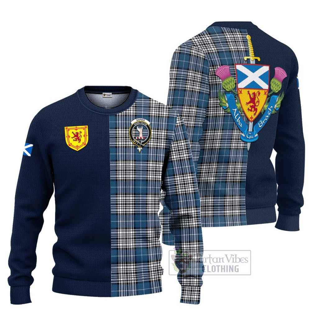 Tartan Vibes Clothing Napier Modern Tartan Knitted Sweater with Scottish Lion Royal Arm Half Style