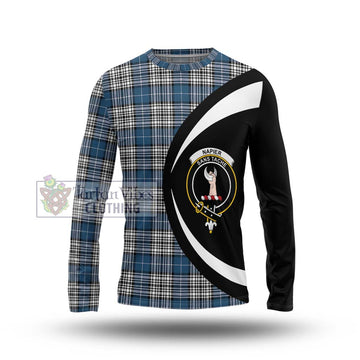 Napier Modern Tartan Long Sleeve T-Shirt with Family Crest Circle Style