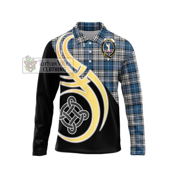 Napier Modern Tartan Long Sleeve Polo Shirt with Family Crest and Celtic Symbol Style