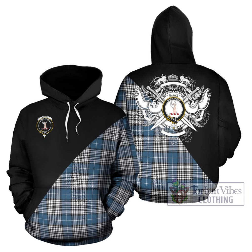 Napier Modern Tartan Hoodie with Family Crest and Military Logo Style Zip Hoodie - Tartanvibesclothing Shop