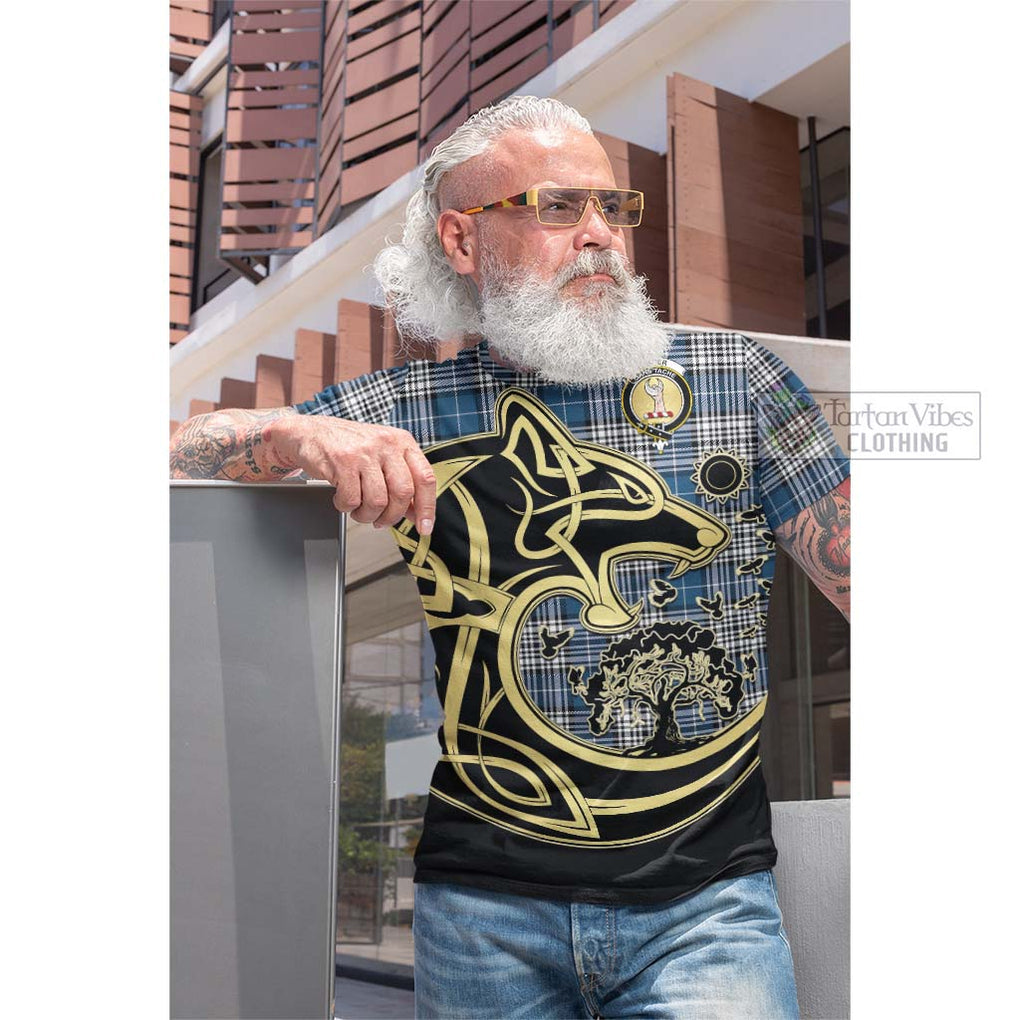 Tartan Vibes Clothing Napier Modern Tartan Cotton T-shirt with Family Crest Celtic Wolf Style