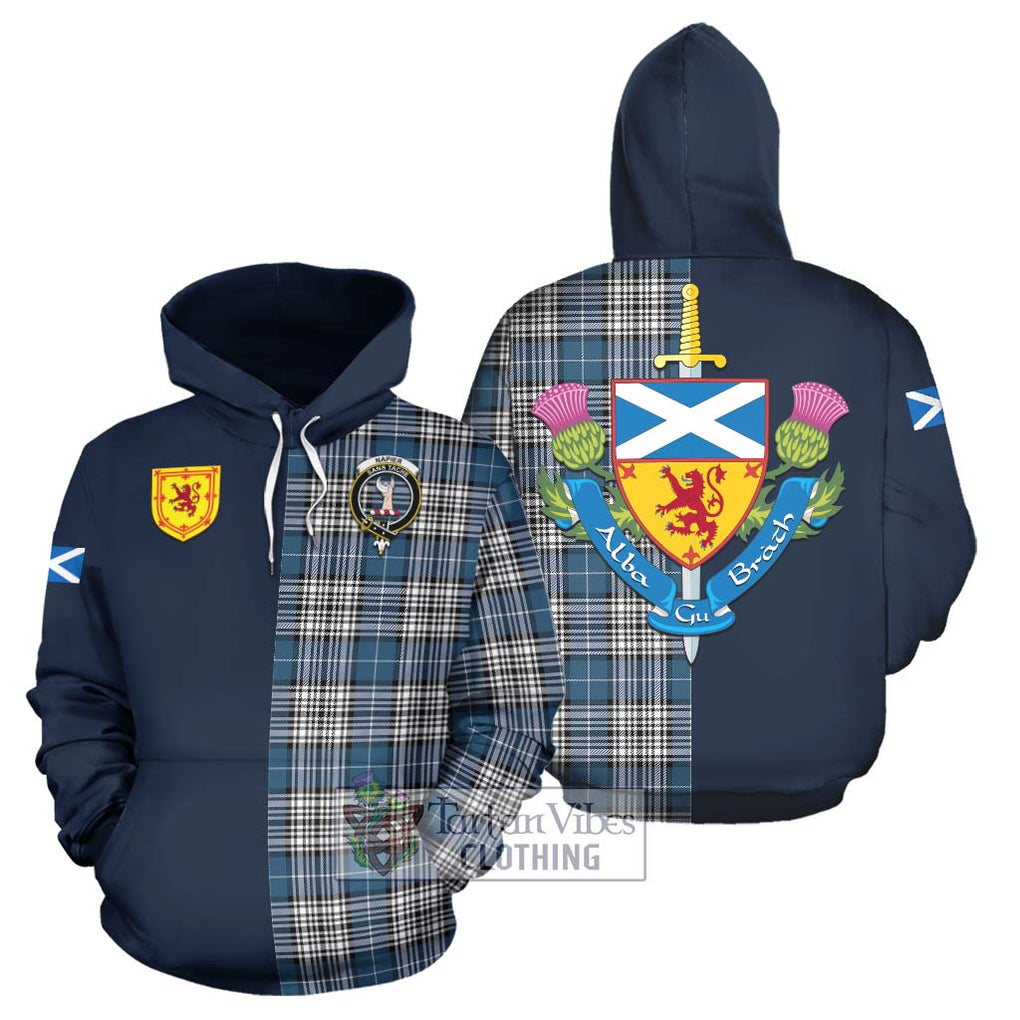 Tartan Vibes Clothing Napier Modern Tartan Hoodie with Scottish Lion Royal Arm Half Style