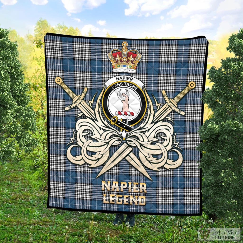 Tartan Vibes Clothing Napier Modern Tartan Quilt with Clan Crest and the Golden Sword of Courageous Legacy