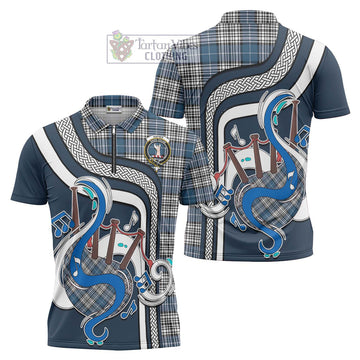 Napier Modern Tartan Zipper Polo Shirt with Epic Bagpipe Style