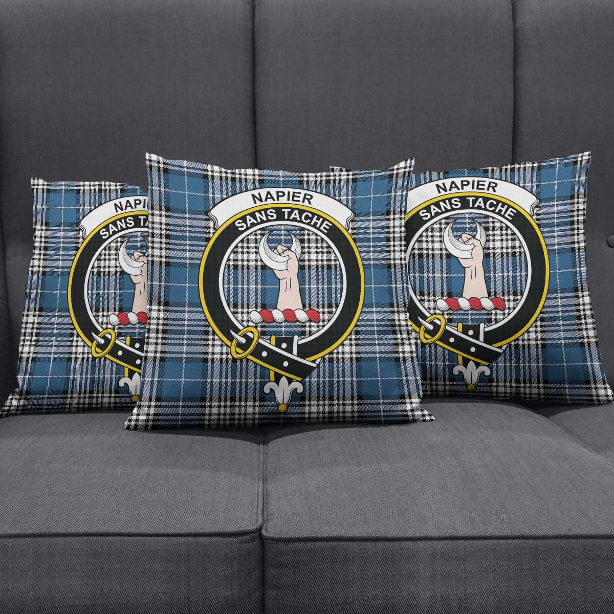 Napier Modern Tartan Pillow Cover with Family Crest Square Pillow Cover - Tartanvibesclothing