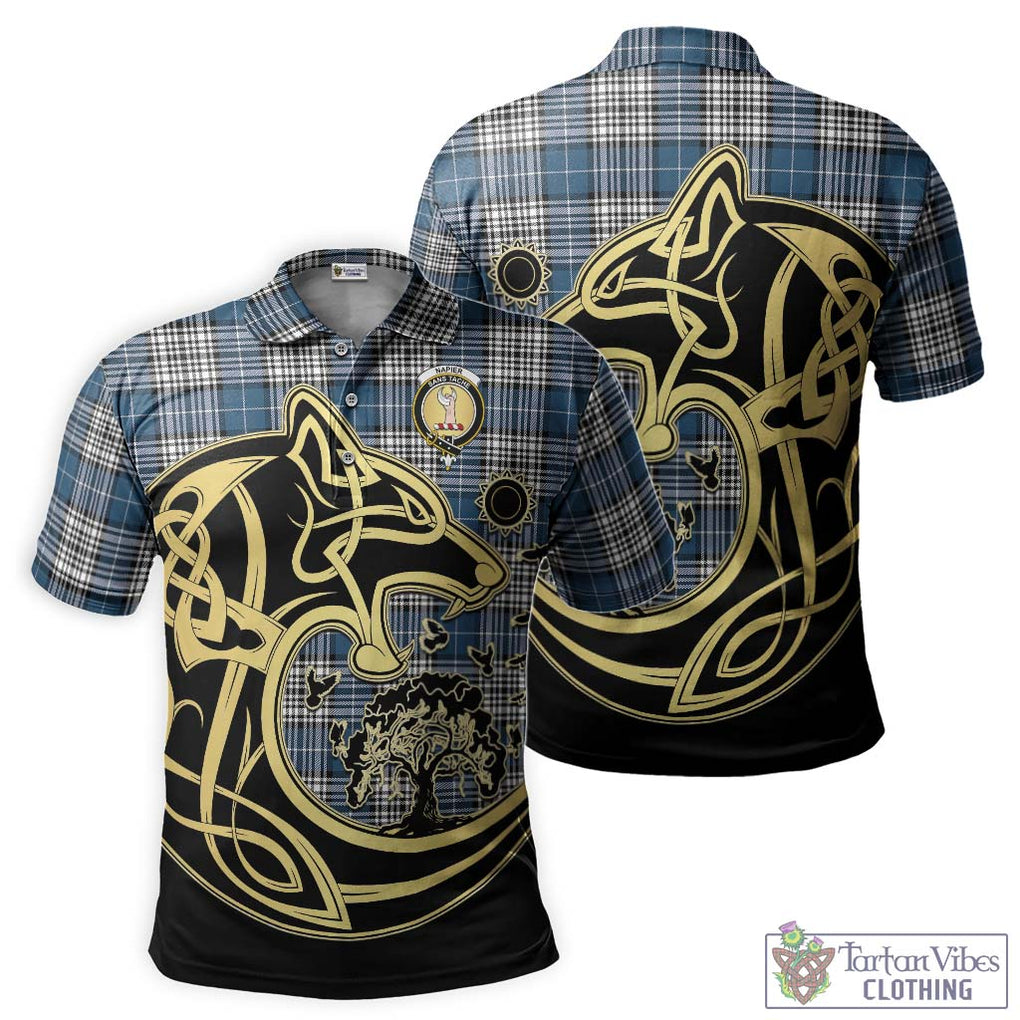 Napier Modern Tartan Polo Shirt with Family Crest Celtic Wolf Style Kid - Tartanvibesclothing Shop