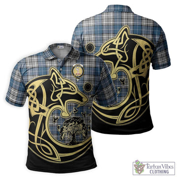 Napier Modern Tartan Polo Shirt with Family Crest Celtic Wolf Style