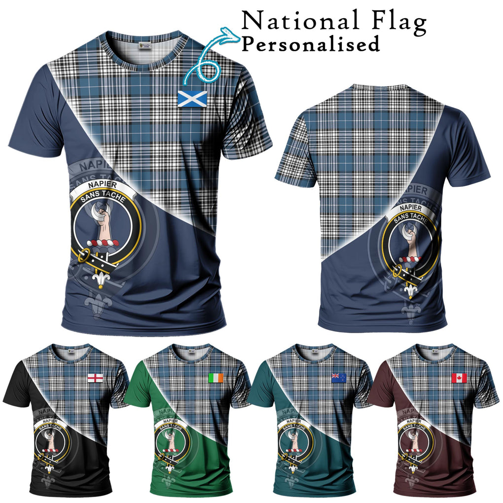 Napier Modern Tartan T-Shirt with Personalised National Flag and Family Crest Half Style Kid's Shirt - Tartanvibesclothing Shop