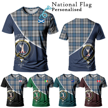 Napier Modern Tartan T-Shirt with Personalised National Flag and Family Crest Half Style