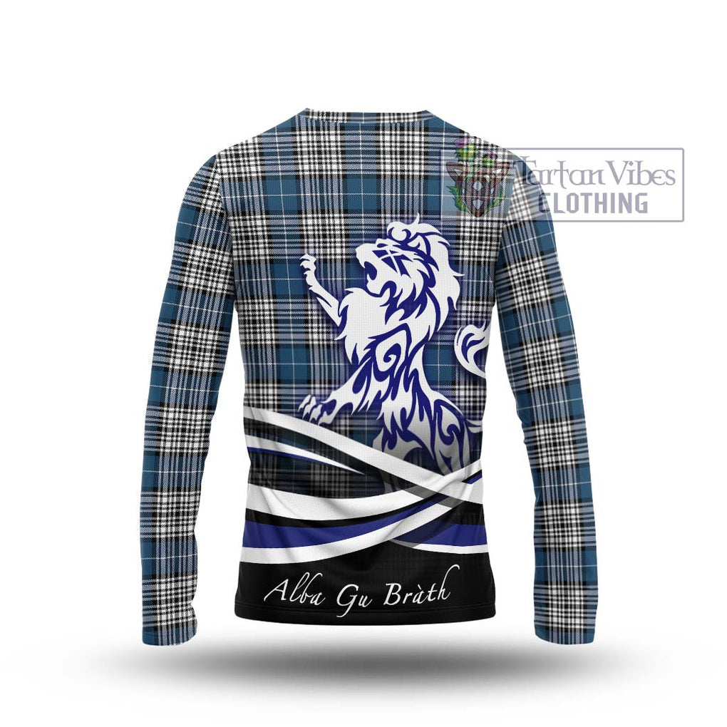 Napier Modern Tartan Long Sleeve T-Shirt with Alba Gu Brath Regal Lion Emblem - Tartanvibesclothing Shop