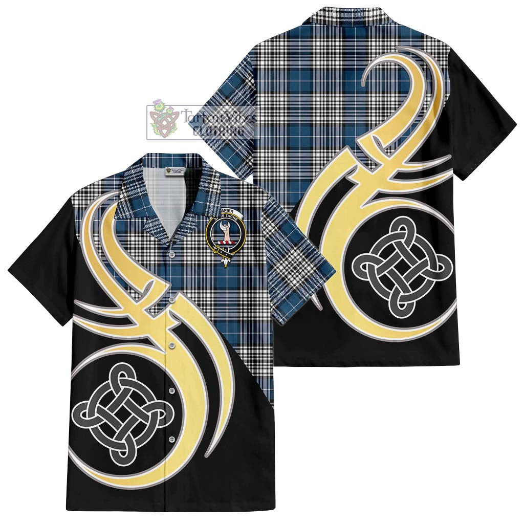 Napier Modern Tartan Short Sleeve Button Shirt with Family Crest and Celtic Symbol Style - Tartan Vibes Clothing