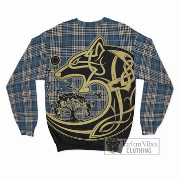 Napier Modern Tartan Sweatshirt with Family Crest Celtic Wolf Style