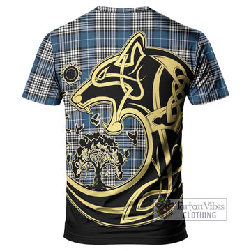 Napier Modern Tartan T-Shirt with Family Crest Celtic Wolf Style
