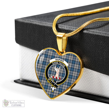 Napier Modern Tartan Heart Necklace with Family Crest