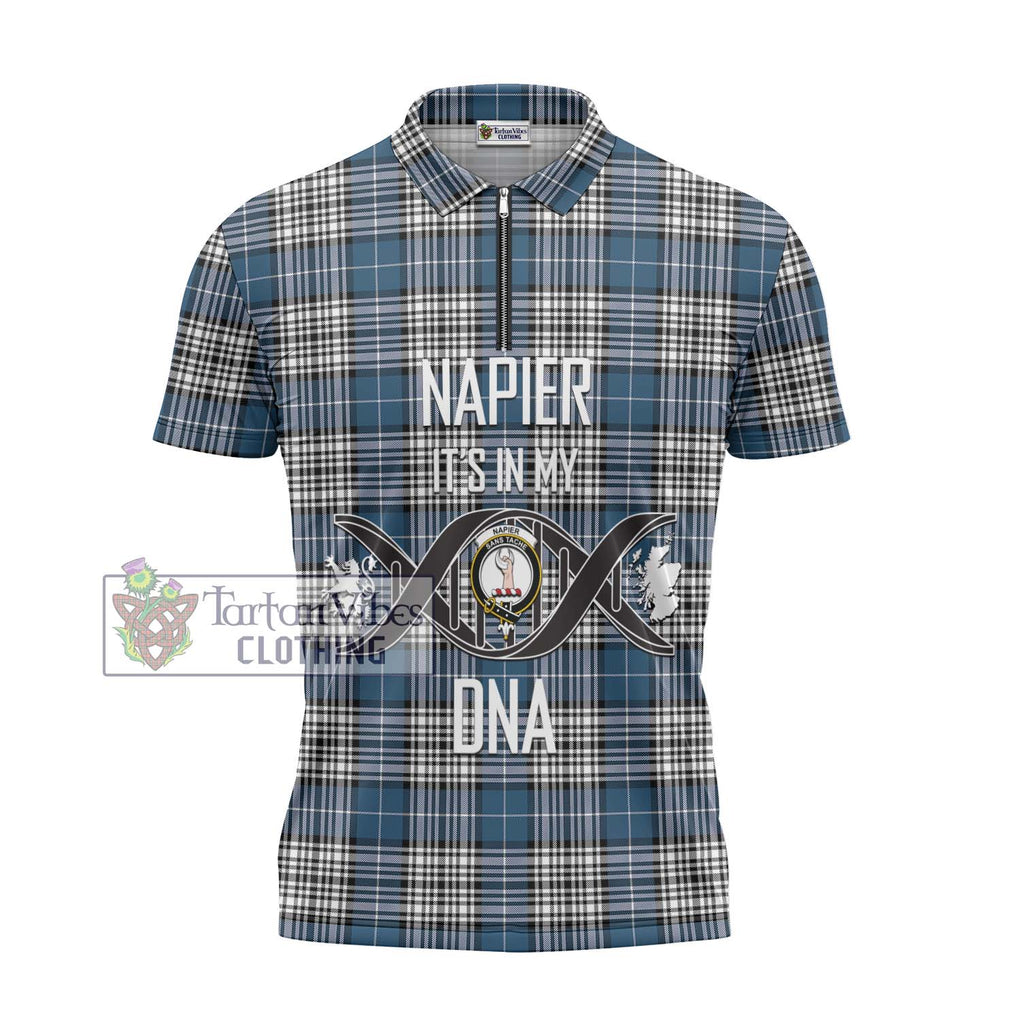 Napier Modern Tartan Zipper Polo Shirt with Family Crest DNA In Me Style - Tartanvibesclothing Shop