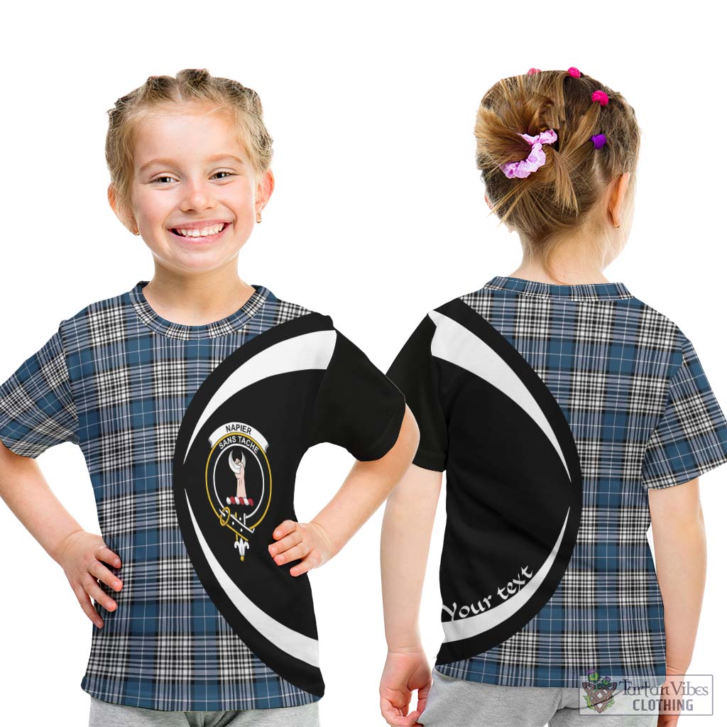 Napier Modern Tartan Kid T-Shirt with Family Crest Circle Style - Tartan Vibes Clothing