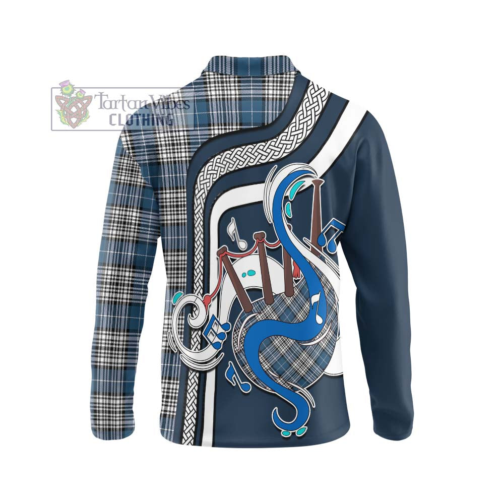 Tartan Vibes Clothing Napier Modern Tartan Long Sleeve Polo Shirt with Epic Bagpipe Style