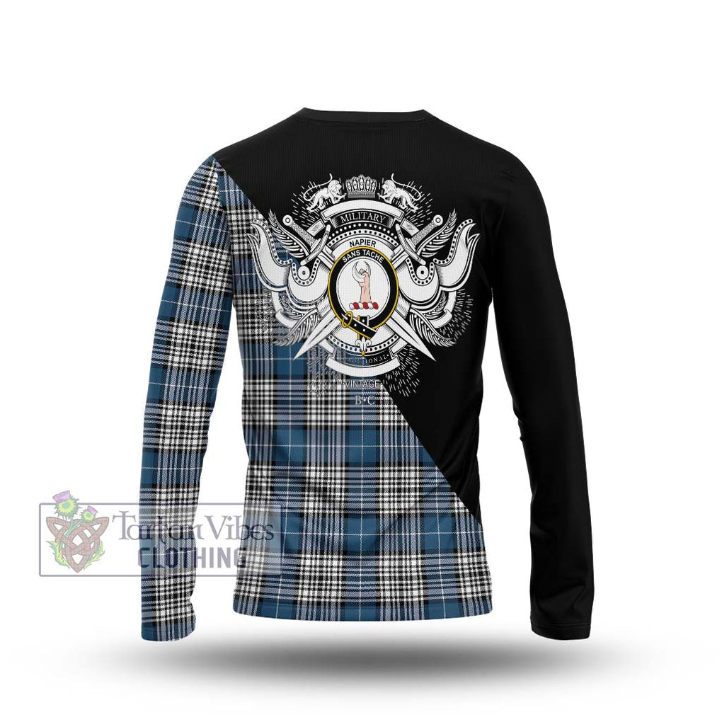 Napier Modern Tartan Long Sleeve T-Shirt with Family Crest and Military Logo Style - Tartanvibesclothing Shop