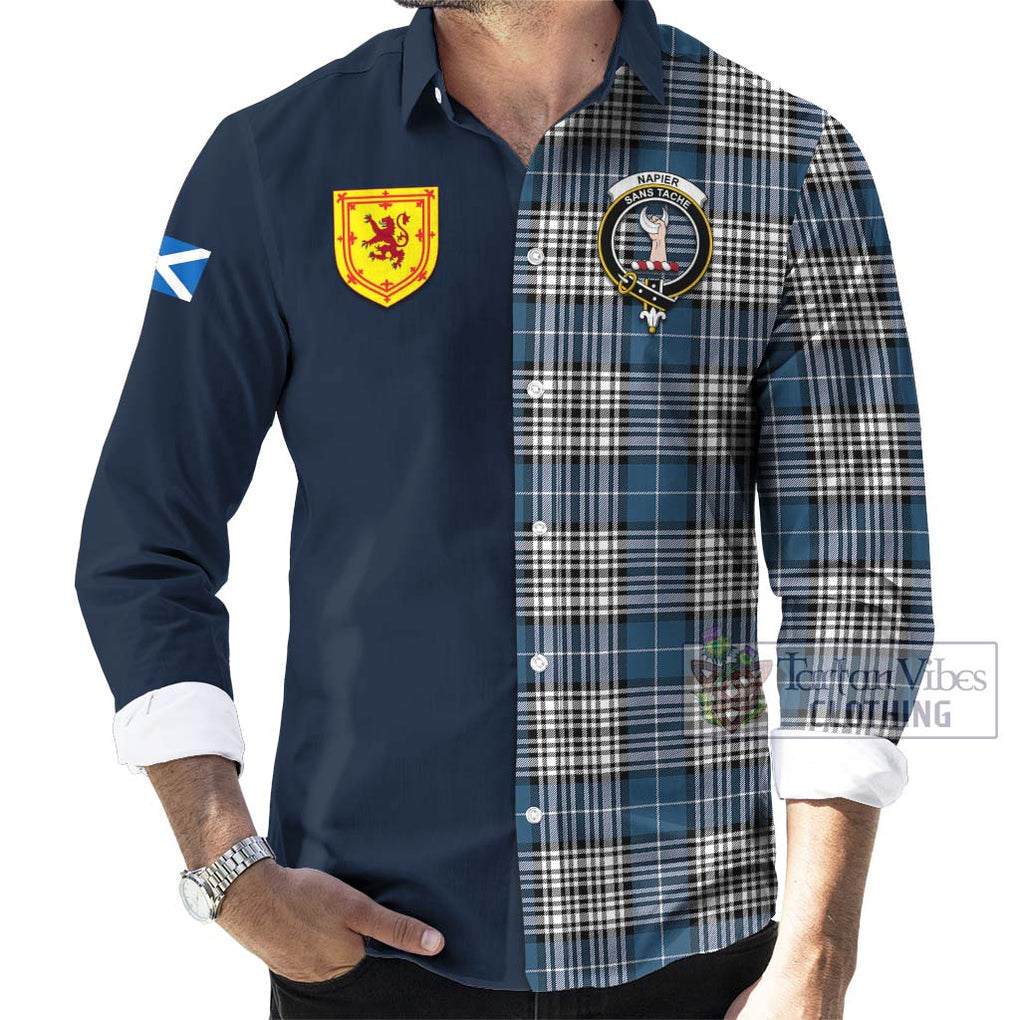 Tartan Vibes Clothing Napier Modern Tartan Long Sleeve Button Shirt with Scottish Lion Royal Arm Half Style